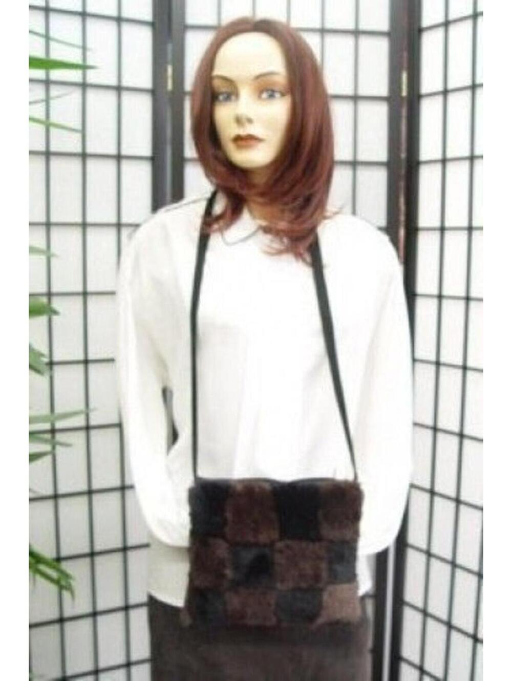 NEW BLACK & BROWN SHEARED RABBIT HAND MUFF PURSE